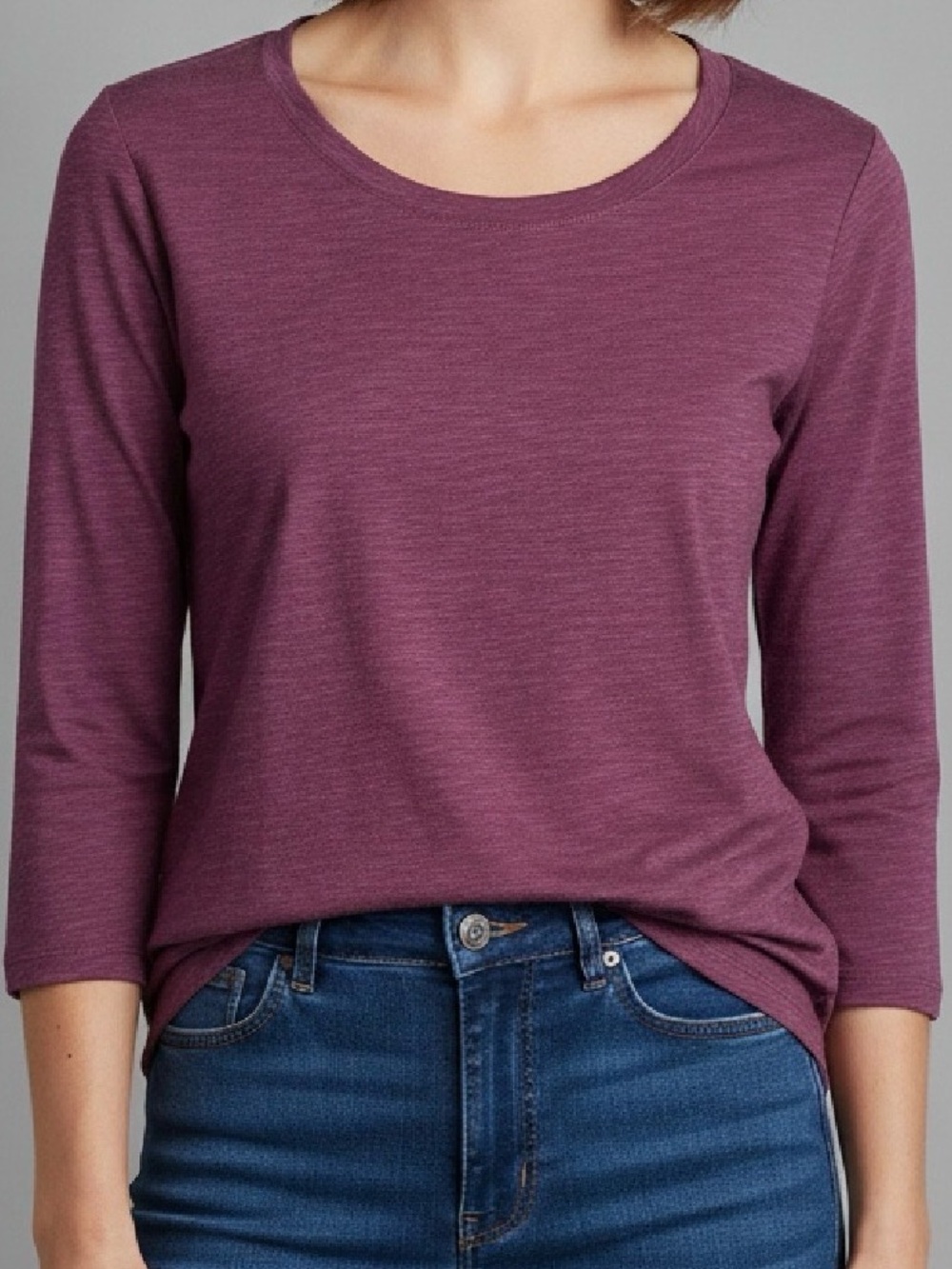 DENIM & COMPANY WOMEN’S 3/4 SLEEVE LIGHT WEIGHT T-SHIRT